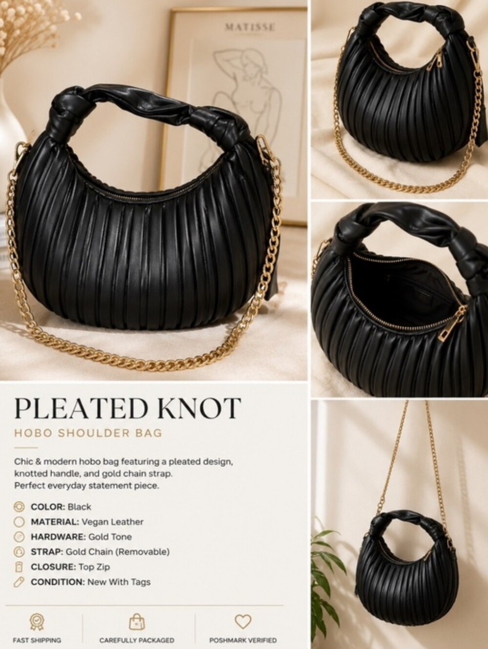 Luxurious Pleated Knot Crescent Shaped Hobo Clutch Shoulder Bag